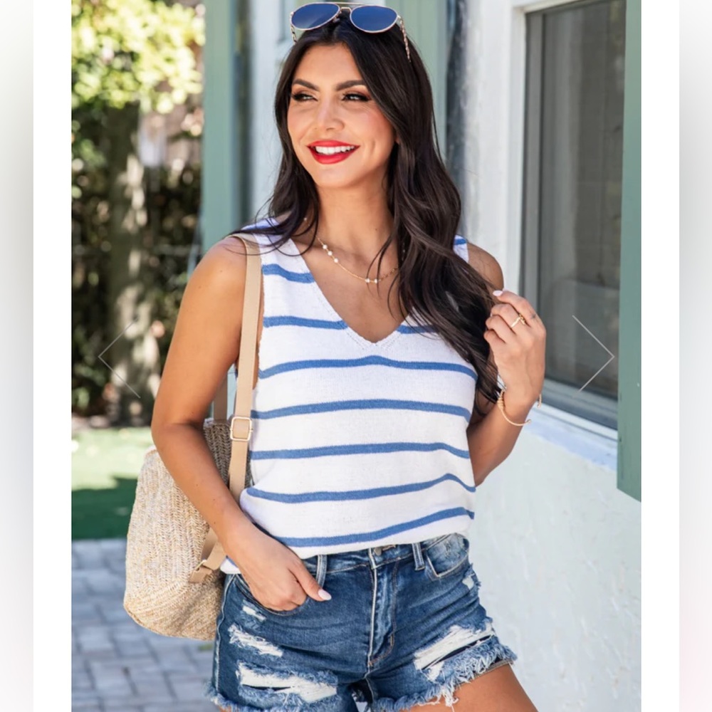 Pink Lily Wish You Well Blue Striped Sweater Tank